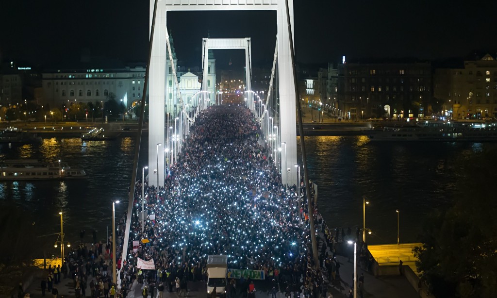 Demonstration against proposed Internet Tax, Budapest, Hungary - 28 Oct 2014