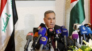 Iraqi Defence Minister Khaled al-Obeidi speaks during a news conference in Amman