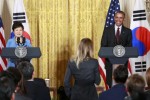 U.S. President Barack Obama reacts to a question during a joint news conference with South Korea's President Park Geun-hye in the East Room of the White House in Washington October 16, 2015.  REUTERS/Kevin Lamarque