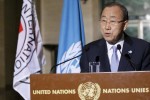 U.N. Secretary-General Ban Ki-Moon speaks to the media with International Committee of the Red Cross (ICRC) President Peter Maurer (not pictured) about the world’s humanitarian crises at the United Nations European headquarters in Geneva, Switzerland, October 31, 2015.  REUTERS/Pierre Albouy