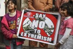 Pakistani children rally one month after a terrorist attack killed 136 students at an army school in Hyderabad, Pakistan, 16 January 2015. EPA/NADEEM KHAWER