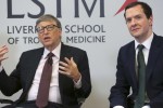 Microsoft co-founder Bill Gates (L) speaks as he sits with Britain's Chancellor George Osborne during a visit to the Liverpool School of Tropical Medicine in Liverpool, Britain January 25, 2016. REUTERS/Dave Thompson/pool