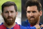 (COMBO) This combination of pictures created on May 08, 2017 shows (L) Reza Parastesh, a doppelganger of Barcelona and Argentina's footballer Lionel Messi, poses for a picture in a street in Tehran on May 8, 2017, and (R) Barcelona's Argentinian forward Lionel Messi reactimg during the UEFA Champions League quarter final first leg football match Juventus vs Barcelona, on April 11, 2017 at the Juventus stadium in Turin. 
 / AFP PHOTO / Atta KENARE AND Giuseppe CACACE