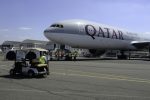 (FILES) This file photo taken on June 18, 2017 shows a Qatar Airways Boeing 777-300 being moved on the Tarmac of Le Bourget airport on the eve of the opening of the International Paris Air Show.
A coalition of transportation and tourism businesses on August 7, 2017 called on the US government to preserve aviation agreements with Gulf nations despite accusations of unfair trade by major US airlines. Businesses including courier service FedEx, budget air carrier JetBlue and hotel giant Wyndham, oppose calls from Delta, American Airlines and United to renegotiate the open skies agreements with Qatar and the United Arab Emirates.
The three biggest US air carriers say Abu Dhabi and Doha pumped billions in unfair subsidies into their national airlines Etihad and Qatar Airways, and they are lobbying the Trump administration to step in. / AFP PHOTO / ERIC PIERMONT