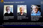 The names of Jacques Dubochet, Joachim Frank and Richard Henderson are displayed on the screen during the announcement of the winners of the Nobel Prize in Chemistry 2017, in Stockholm, Sweden, October 4, 2017.  TT News Agency/Claudio Bresciani  via REUTERS      ATTENTION EDITORS - THIS IMAGE WAS PROVIDED BY A THIRD PARTY. SWEDEN OUT. NO COMMERCIAL OR EDITORIAL SALES IN SWEDEN - RC1A5DE932E0