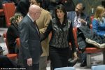 Russian Ambassador to the United Nations Vasily Nebenzya, left, speaks to American Ambassador to the United Nations Nikki Haley before a Security Council meeting on Iran, Friday, Jan. 5, 2018, at United Nations headquarters. (AP Photo/Mary Altaffer)