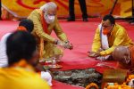 Indian Prime Minister Narendra Modi performs the groundbreaking ceremony of a temple dedicated to the Hindu god Ram, in Ayodhya, India, on Wednesday, August 5, 2020. Photo: AP