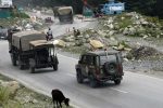 Indian army vehicles crossing a check point along the Srinagar-Leh National highway on September 01, 2020.In a further escalation of tensions, India and China accused each other of violating a consensus reached between the two sides after recent clashes on the border in the Ladakh region. (Photo by Faisal Khan/NurPhoto)