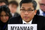 FILE PHOTO: Myanmar's ambassador Kyaw Moe Tun addresses the Human Rights Council at the United Nations in Geneva, Switzerland, March 11, 2019. REUTERS/Denis Balibouse/File Photo/File Photo